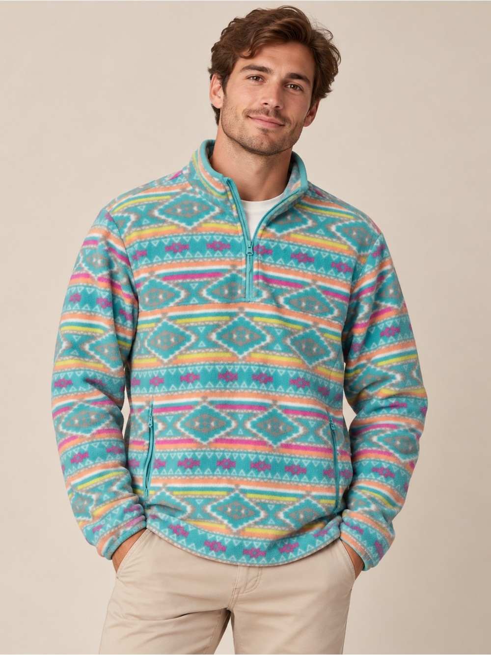 CHUBBIES Men Commander Fleece Flame Quarter Zip Multicolor SIZE L